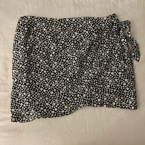 Sézane Black and White Floral Wrap Skirt